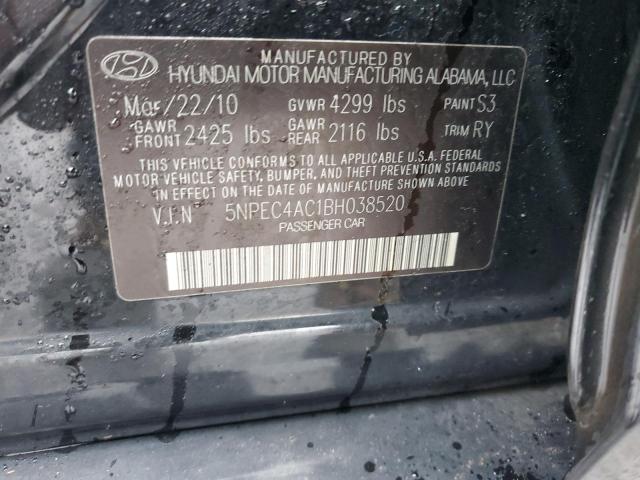 5NPEC4AC1BH038520 - 2011 HYUNDAI SONATA SE BLACK photo 12