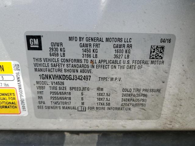 1GNKVHKD5GJ342497 - 2016 CHEVROLET TRAVERSE LT SILVER photo 13