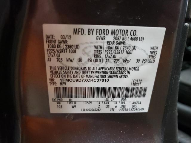 1FMCU9D7XCKC37810 - 2012 FORD ESCAPE XLT GRAY photo 12