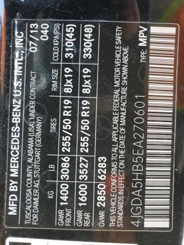 4JGDA5HB5EA270601 - 2014 MERCEDES-BENZ ML 350 4MATIC BLACK photo 13