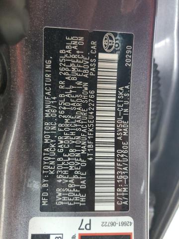 4T1BF1FK5EU422766 - 2014 TOYOTA CAMRY L CHARCOAL photo 12