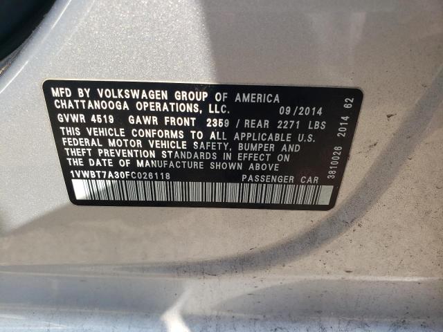 1VWBT7A30FC026118 - 2015 VOLKSWAGEN PASSAT SE SILVER photo 12