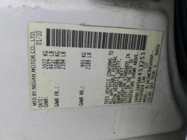 1N4BL2AP3AN453255 - 2010 NISSAN ALTIMA SR WHITE photo 12