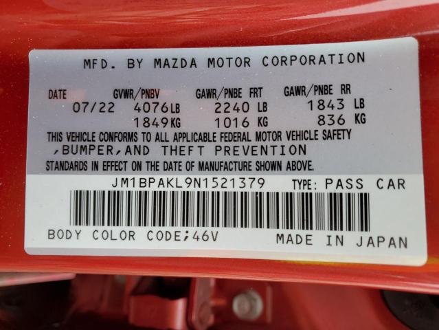 JM1BPAKL9N1521379 - 2022 MAZDA 3 SELECT RED photo 12