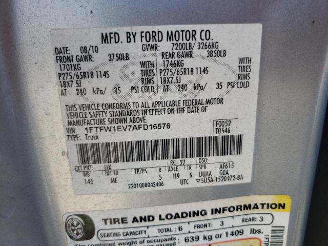 1FTFW1EV7AFD16576 - 2010 FORD F150 SUPERCREW SILVER photo 12