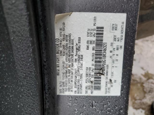 3FAHP0JG1BR346321 - 2011 FORD FUSION SEL CHARCOAL photo 12