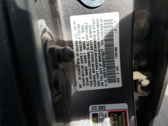 19XFA16659E016577 - 2009 HONDA CIVIC LX-S გრაფიტი ფოტო 12