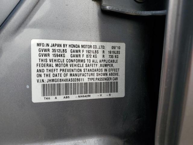 JHMGE8H4XAS028611 - 2010 HONDA FIT SPORT GRAY photo 12