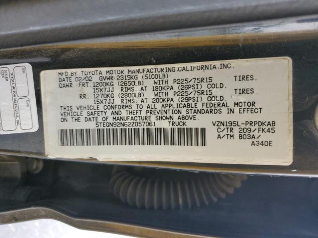 5TEGN92N62Z057061 - 2002 TOYOTA TACOMA DOUBLE CAB PRERUNNER BLACK photo 12