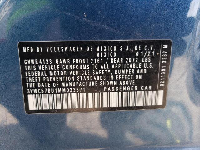 3VWC57BU1MM033371 - 2021 VOLKSWAGEN JETTA S BLUE photo 13