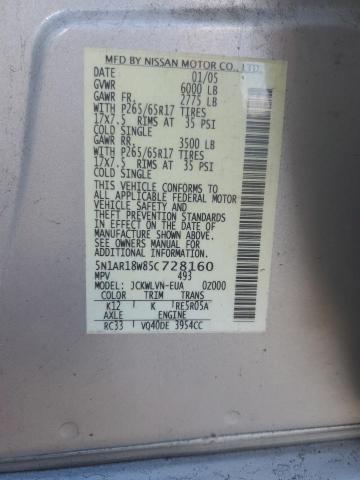 5N1AR18W85C728160 - 2005 NISSAN PATHFINDER LE ვერცხლისფერი ფოტო 13