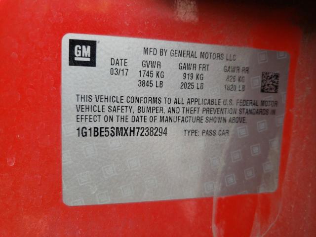 1G1BE5SMXH7238294 - 2017 CHEVROLET CRUZE LT RED photo 13