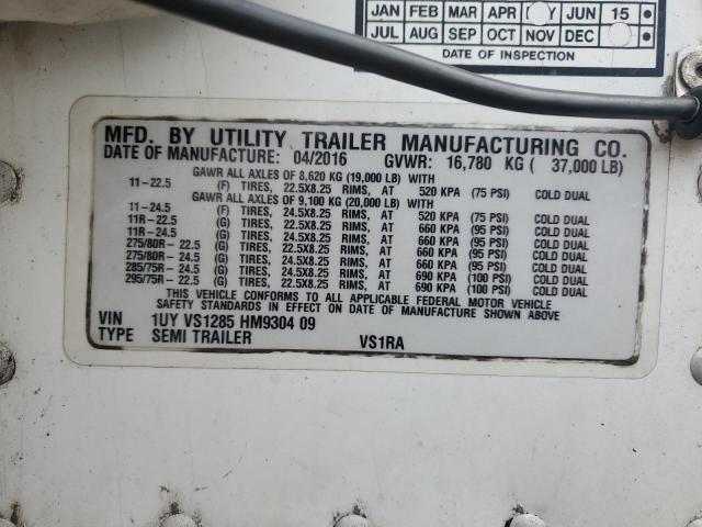 1UYVS1285HM930409 - 2017 UTILITY 28' REEFER WHITE photo 10