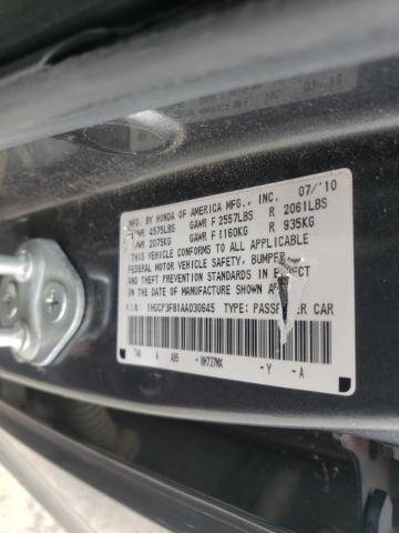 1HGCP3F81AA030645 - 2010 HONDA ACCORD EXL GRAY photo 10