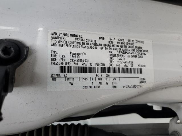 1FADP3K26JL242102 - 2018 FORD FOCUS SE WHITE photo 13