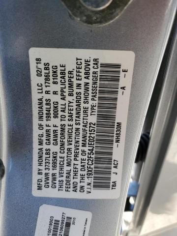 19XFC2F54JE021572 - 2018 HONDA CIVIC LX SILVER photo 14