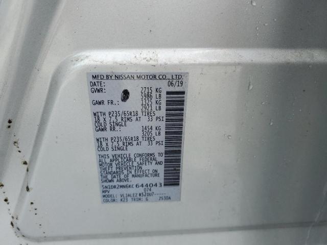 5N1DR2MN6KC644043 - 2019 NISSAN PATHFINDER S SILVER photo 12