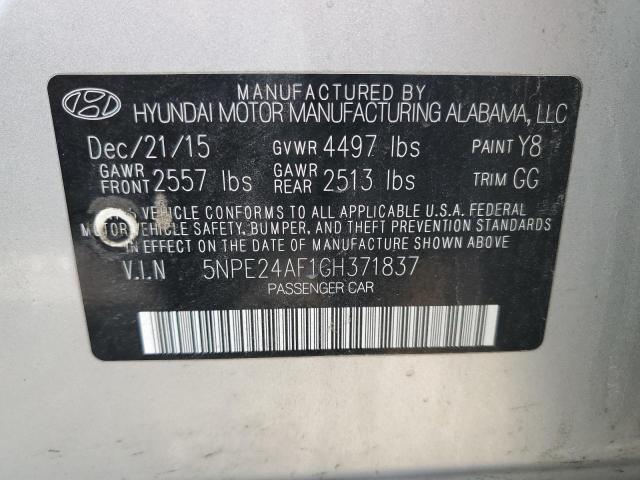 5NPE24AF1GH371837 - 2016 HYUNDAI SONATA SE SILVER photo 12