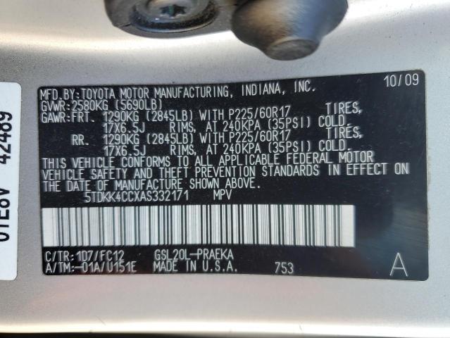 5TDKK4CCXAS332171 - 2010 TOYOTA SIENNA CE SILVER photo 13