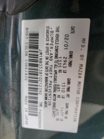 JM1NB353810212392 - 2001 MAZDA MX-5 MIATA BASE GREEN photo 12