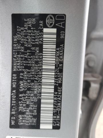 2T1KR32E68C696549 - 2008 TOYOTA COROLLA MA XR SILVER photo 12