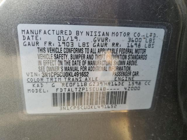 3N1CP5CU0KL491652 - 2019 NISSAN KICKS S GRAY photo 13