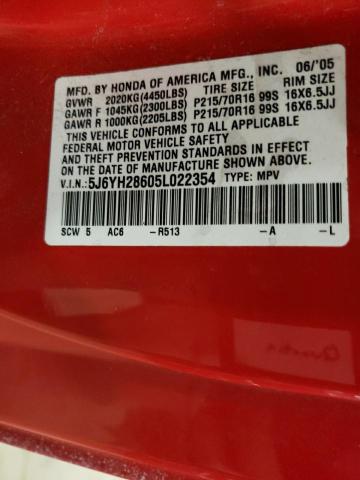 5J6YH28605L022354 - 2005 HONDA ELEMENT EX RED photo 12