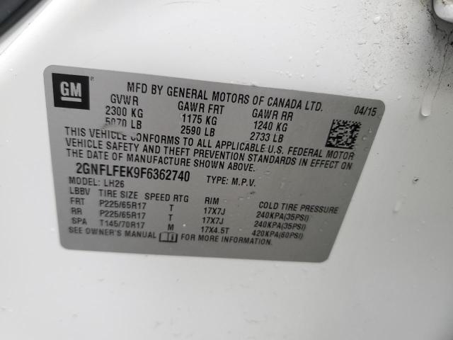 2GNFLFEK9F6362740 - 2015 CHEVROLET EQUINOX LT WHITE photo 12