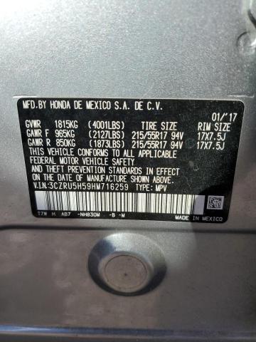 3CZRU5H59HM716259 - 2017 HONDA HR-V EX SILVER photo 12