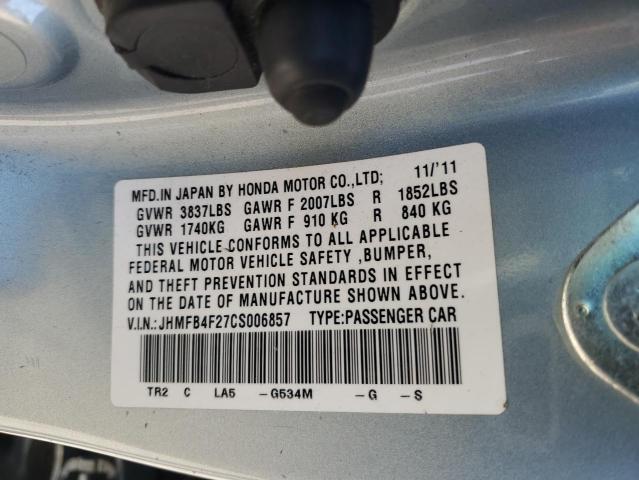 JHMFB4F27CS006857 - 2012 HONDA CIVIC HYBRID SILVER photo 13