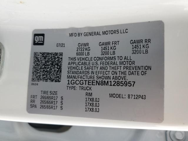 1GCGTEEN8M1285957 - 2021 CHEVROLET COLORADO ZR2 WHITE photo 12