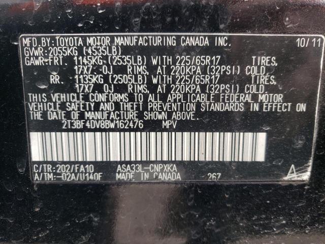 2T3BF4DV8BW162476 - 2011 TOYOTA RAV4 BLACK photo 12