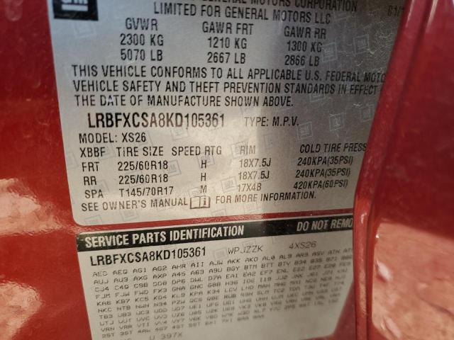 LRBFXCSA8KD105361 - 2019 BUICK ENVISION ESSENCE Բորդո լուսանկար 13