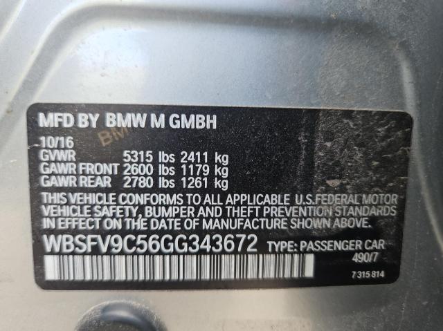 WBSFV9C56GG343672 - 2016 BMW M5 SILVER photo 10