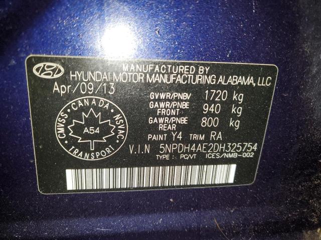 5NPDH4AE2DH325754 - 2013 HYUNDAI ELANTRA GLS BLUE photo 12