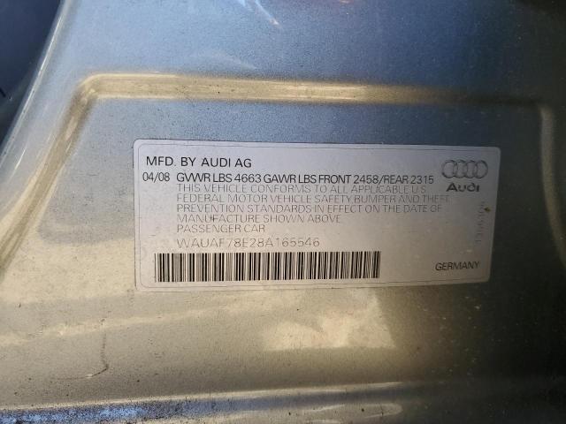 WAUAF78E28A165546 - 2008 AUDI A4 2.0T SILVER photo 12