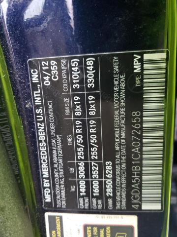 4JGDA5HB1CA072658 - 2012 MERCEDES-BENZ ML 350 4MATIC BLUE photo 13