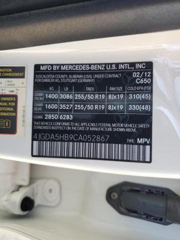 4JGDA5HB9CA052867 - 2012 MERCEDES-BENZ ML 350 4MATIC WHITE photo 13