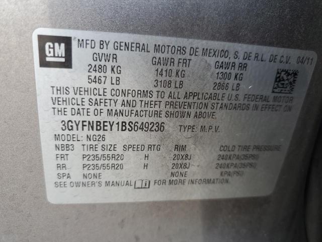 3GYFNBEY1BS649236 - 2011 CADILLAC SRX PERFORMANCE COLLECTION Сұр фото 13