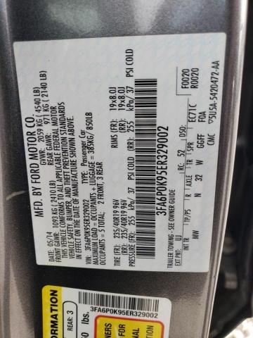 3FA6P0K95ER329002 - 2014 FORD FUSION TITANIUM GRAY photo 12