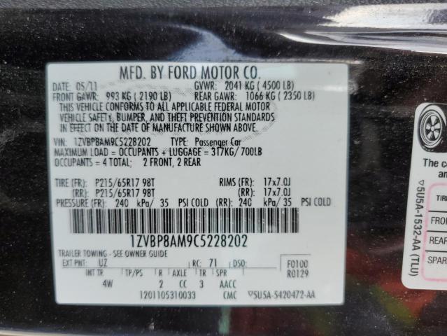 1ZVBP8AM9C5228202 - 2012 FORD MUSTANG BLACK photo 12