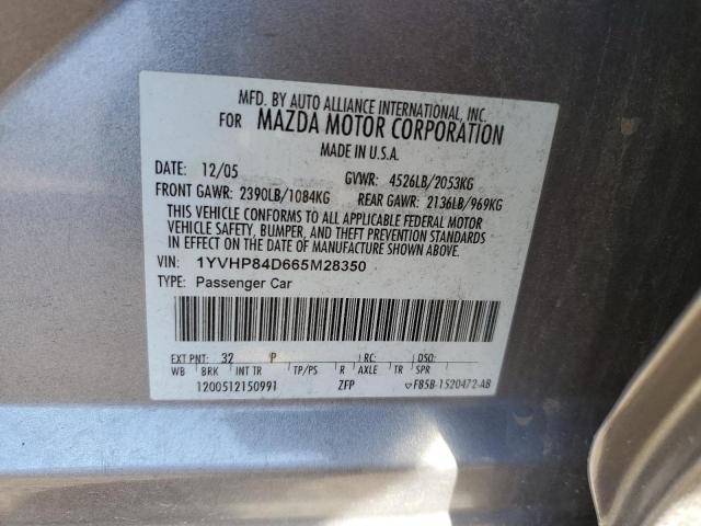 1YVHP84D665M28350 - 2006 MAZDA 6 S SILVER photo 12