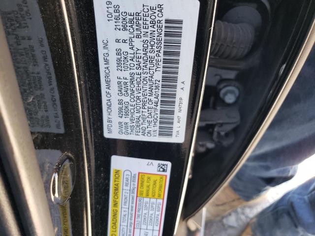 1HGCV1F44LA013672 - 2020 HONDA ACCORD EX BLACK photo 12