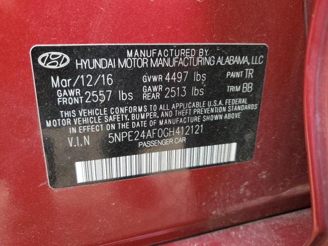 5NPE24AF0GH412121 - 2016 HYUNDAI SONATA SE RED photo 12