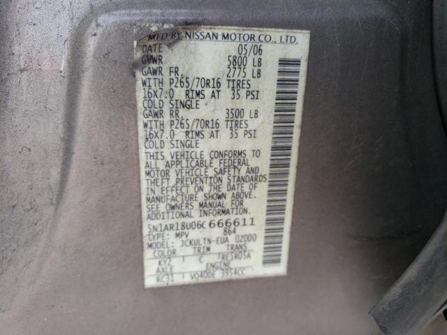 5N1AR18U06C666611 - 2006 NISSAN PATHFINDER LE 棕色 照片 12