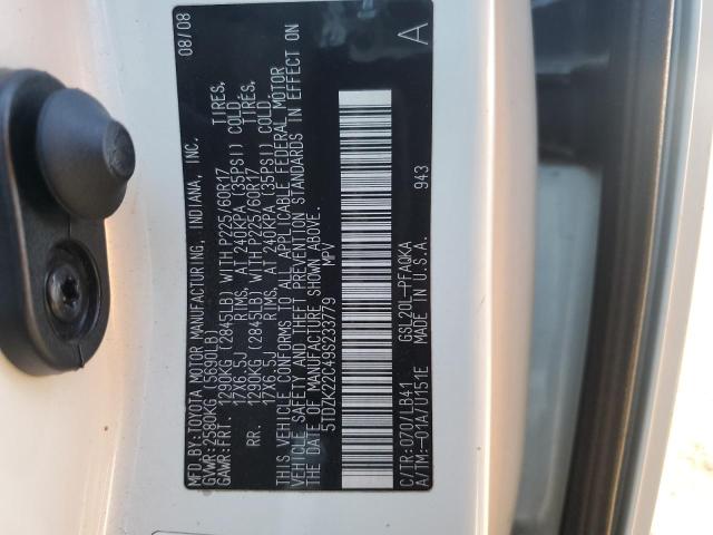 5TDZK22C49S233779 - 2009 TOYOTA SIENNA XLE WHITE photo 13