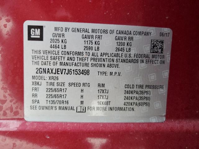 2GNAXJEV7J6153498 - 2018 CHEVROLET EQUINOX LT RED photo 12