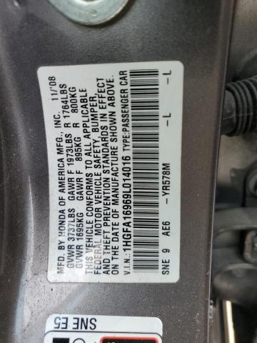 1HGFA16969L014016 - 2009 HONDA CIVIC EXL Boz foto 12
