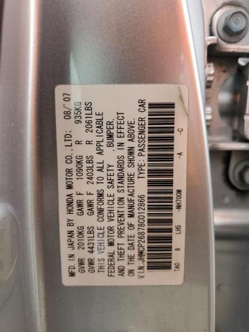 JHMCP26878C012866 - 2008 HONDA ACCORD EXL SILVER photo 12