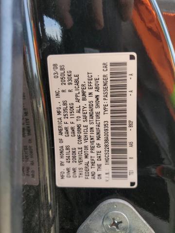 1HGCS22838A009353 - 2008 HONDA ACCORD EXL BLACK photo 12